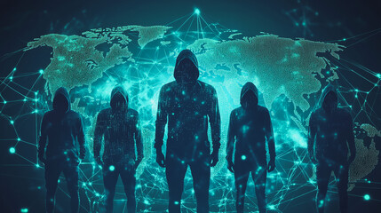 Hacker are planning to hack and attack networks and cyber security systems.team people innovation connection of line from nail node to node on map background , networking concept