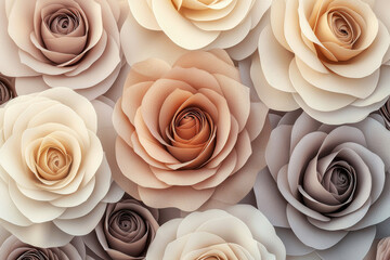 Poster - Soft layered abstract pattern with rose-like forms in neutral tones highlighting artistic simplicity and depth