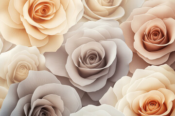 Poster - Soft layered abstract pattern of rose-like forms in neutral tones creating a minimalist artistic design