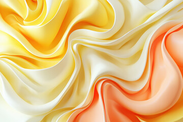 Poster - Swirling organic shapes in warm tones of yellow, coral, and beige creating a fluid motion against a bright white background