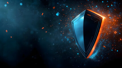 Wall Mural - a sleek, high-tech shield with glowing edges hovers against a dark, abstract background with blue an