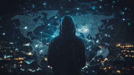 Hacker are planning to hack and attack networks and cyber security systems.team people innovation connection of line from nail node to node on map background , networking concept