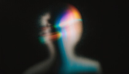 Wall Mural - iridescent blurred grainy silhouette on black background