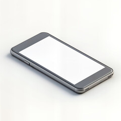 Poster - Modern silver smartphone mockup. Blank screen tech device. Empty display. Perspective view. Portable electronic gadget. Business communication tool. Advertising template. Digital tech design. Simple