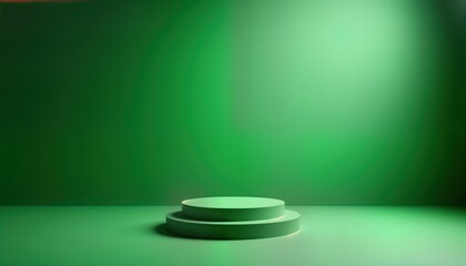 Aufkleber - Empty studio display with green background, circular podium. Minimalist design for product presentation. Empty room with modern design style. Interior concept shot for product display. Blank studio