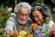 © AltisArt - Elderly Couple Tending Vibrant Flowers in a Garden