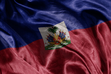 Wall Mural - shine waving colorful realistic national flag of haiti . macro shot