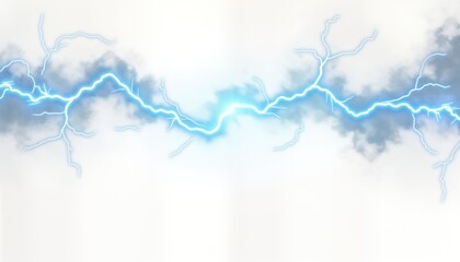 Poster - Powerful lightning strikes across sky. Vivid blue lightning bolts. Dramatic weather effect. Sky with storm clouds. Realistic illustration. Cloud formation. Weather phenomenon. Stormy clouds. Energy.
