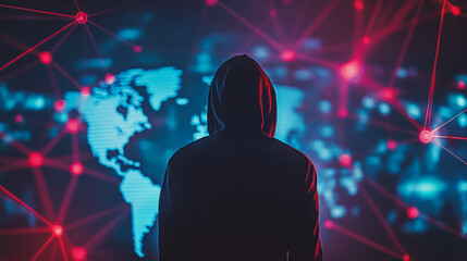 Hacker are planning to hack and attack networks and cyber security systems.team people innovation connection of line from nail node to node on map background , networking concept