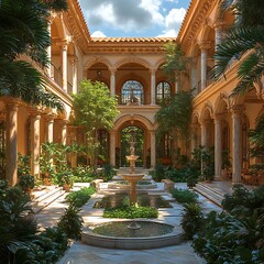 Wall Mural - Courtyard fountain marble columns elegance high resolution image