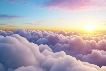 Wall Mural - the sky is filled with fluffy white clouds and the sun is setting