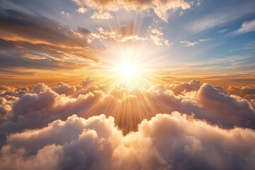 Wall Mural - the sky is filled with clouds and the sun is shining brightly through them