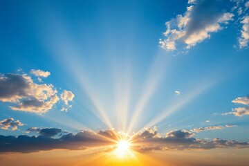 Wall Mural - the sun is shining brightly in the sky, casting a warm glow over the clouds