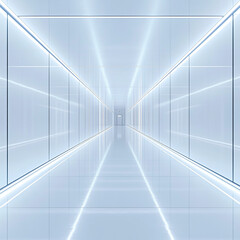 Poster - Minimalist Futuristic White Corridor with LED Lights and Symmetrical Design