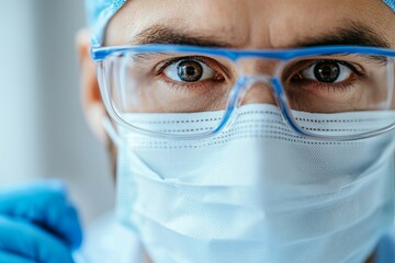 Canvas Print - Focused medical professional in protective gear with intense gaze