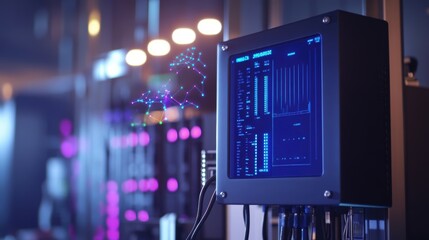 Aufkleber - monitoring systems in a server room display complex data analysis and network connections, visualizi