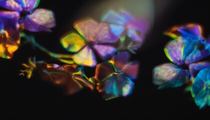 Wall Mural - iridescent flowers on black background