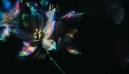 Wall Mural - iridescent flowers on black background