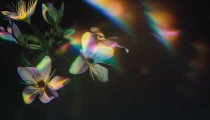 Wall Mural - iridescent flowers on black background