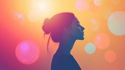 A creative representation of hormonal balance with abstract glowing spheres and a serene female silhouette in a soft gradient background