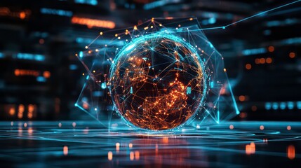 Poster - Global network connection, digital earth, futuristic technology, data visualization.