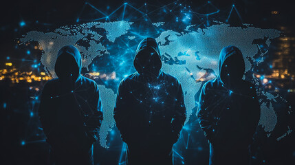 Hacker are planning to hack and attack networks and cyber security systems.team people innovation connection of line from nail node to node on map background , networking concept