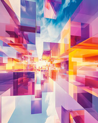 Poster - Abstract Geometric Shapes with Bright, Colorful Reflections in Modern Design