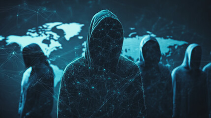Hacker are planning to hack and attack networks and cyber security systems.team people innovation connection of line from nail node to node on map background , networking concept