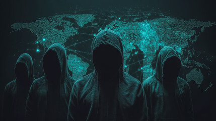 Hacker are planning to hack and attack networks and cyber security systems.team people innovation connection of line from nail node to node on map background , networking concept