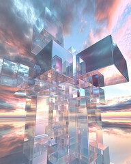 Poster - Abstract Glass Geometric Structures with Bright Colors Reflecting in Futuristic Design