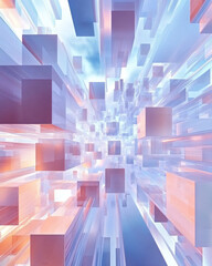 Poster - Abstract Futuristic Digital Cubes with Light Reflections in Soft Colors