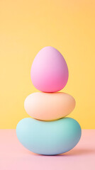 Aufkleber - Stacked pastel easter eggs on a bright yellow background during spring celebration