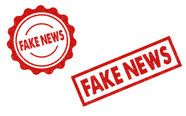 FAKE NEWS red ink rubber stamp sign symbol seal badge dusty grunge effect fraud midea propaganda misleading report disinformation newspaper