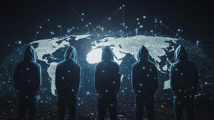 Hacker are planning to hack and attack networks and cyber security systems.team people innovation connection of line from nail node to node on map background , networking concept