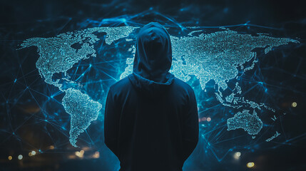Hacker are planning to hack and attack networks and cyber security systems.team people innovation connection of line from nail node to node on map background , networking concept