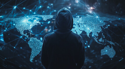 Hacker are planning to hack and attack networks and cyber security systems.team people innovation connection of line from nail node to node on map background , networking concept