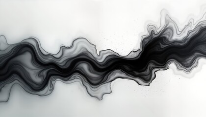 Leinwandbilder - Abstract ink design on water surface. Flowing black ink creates dynamic swirls, waves. Fluid black ink moves across white background. Creative artistic abstract pattern. Generative AI art. Ideal for