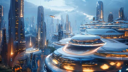 Poster - The concept of a Futuristic high-tech big smart city with computer technology