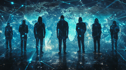 Hacker are planning to hack and attack networks and cyber security systems.team people innovation connection of line from nail node to node on map background , networking concept