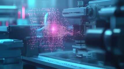 Poster - Futuristic machinery and computer algorithms controlling a robotic arm optimize production processes and perform complex tasks with precision in a high tech manufacturing environment