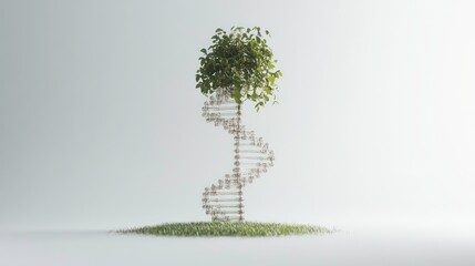 Poster - A small tree with a DNA double helix as its trunk, symbolizing genetic growth and nature.
