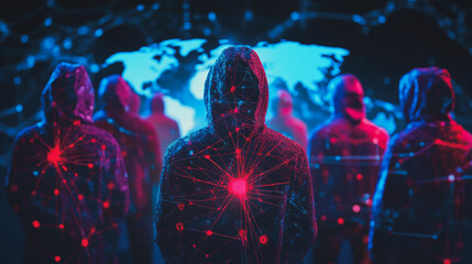 Hacker are planning to hack and attack networks and cyber security systems.team people innovation connection of line from nail node to node on map background , networking concept