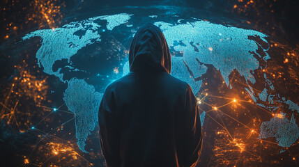 Hacker are planning to hack and attack networks and cyber security systems.team people innovation connection of line from nail node to node on map background , networking concept