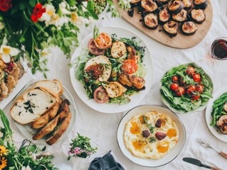 Wall Mural - A vibrant gluten-free brunch spread, on a stylish table, showcasing a variety of delicious and safe meal options