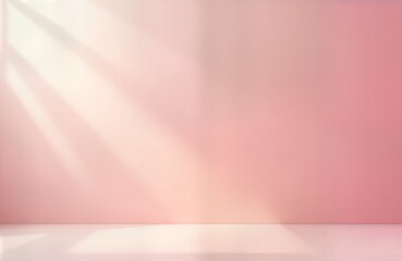 Poster - Minimalist pale pink background with soft light. Empty space ideal for product display or branding. Gentle gradient shades create a calm and clean look. Abstract shadows add a touch of subtle depth.