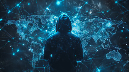 Hacker are planning to hack and attack networks and cyber security systems.team people innovation connection of line from nail node to node on map background , networking concept
