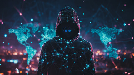 Hacker are planning to hack and attack networks and cyber security systems.team people innovation connection of line from nail node to node on map background , networking concept