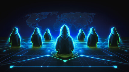 Hacker are planning to hack and attack networks and cyber security systems.team people innovation connection of line from nail node to node on map background , networking concept