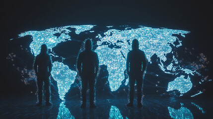 Hacker are planning to hack and attack networks and cyber security systems.team people innovation connection of line from nail node to node on map background , networking concept