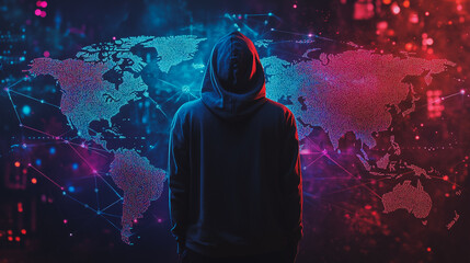 Hacker are planning to hack and attack networks and cyber security systems.team people innovation connection of line from nail node to node on map background , networking concept